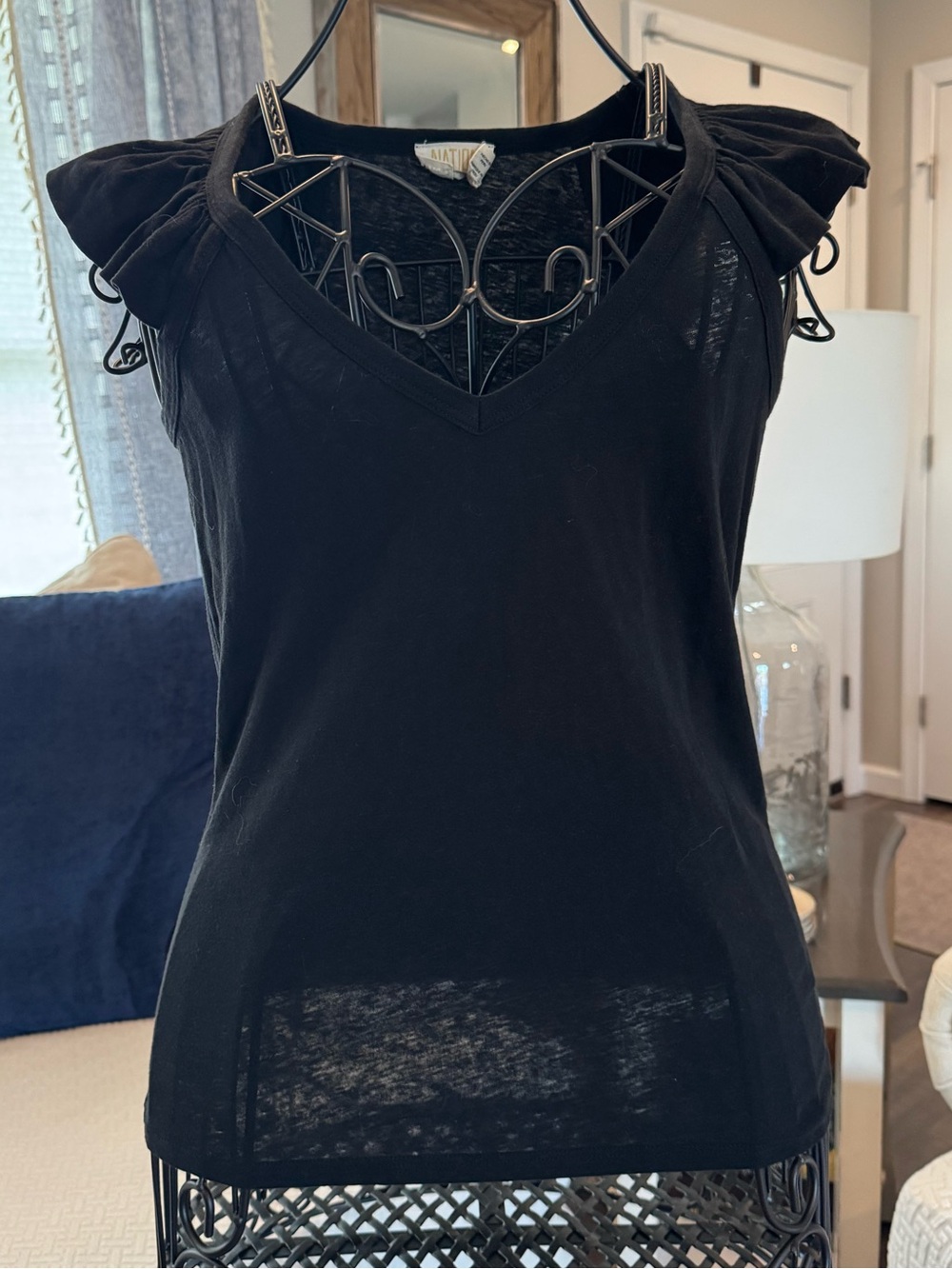 Nation LTD Black Ruffle Sleeve V-Neck Tee Size Small